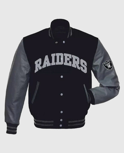 Las Vegas Raiders Grey Black Letterman Jacket