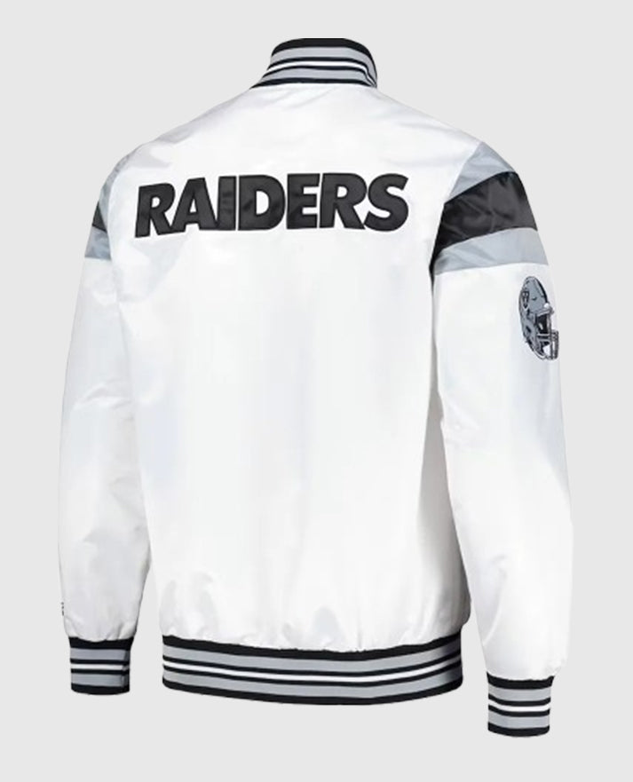 Las Vegas Raiders Midweight White Satin Varsity Jacket