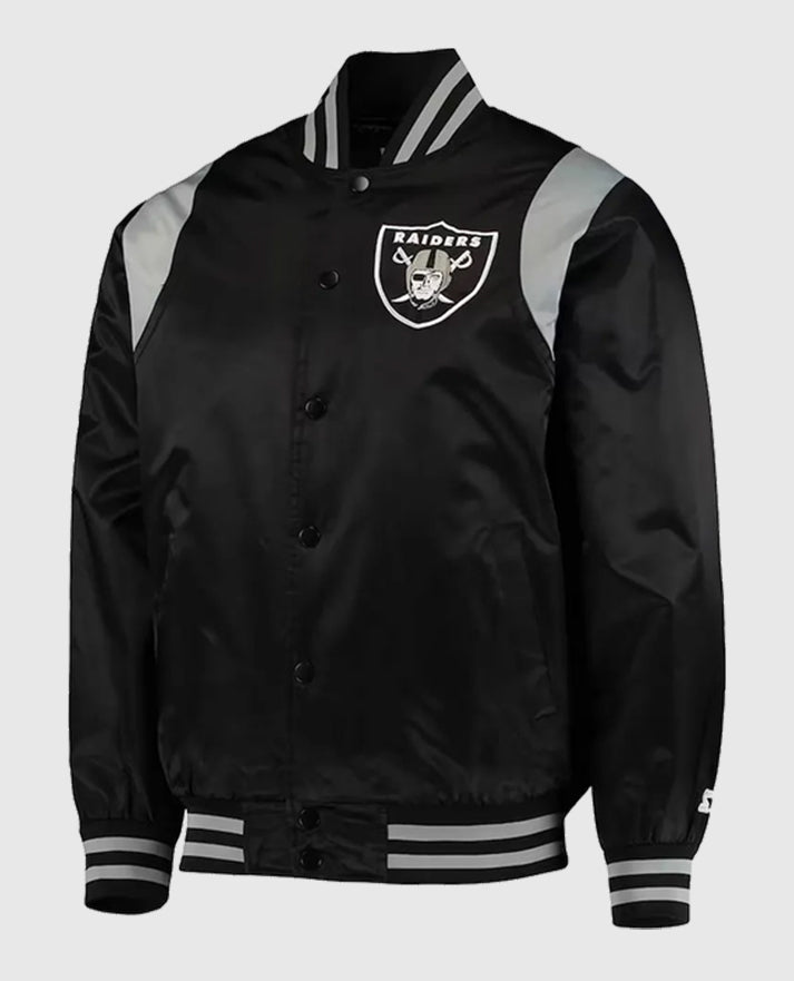 Las Vegas Raiders Prime Time Black/Silver Varsity Satin Jacket
