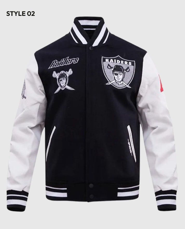 Las Vegas Raiders Retro Classic Rib Blue White Varsity Jacket