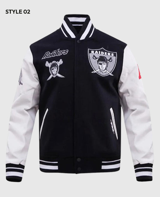 Las Vegas Raiders Retro Classic Rib Blue White Varsity Jacket