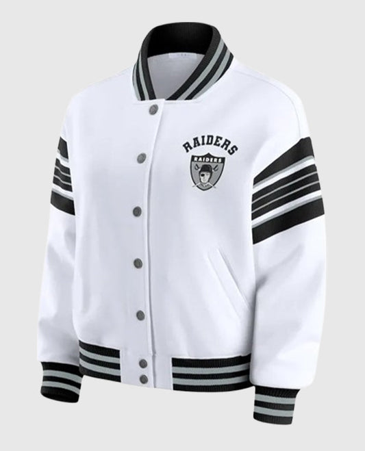 Las Vegas Raiders Snap Front White Fleece Jacket