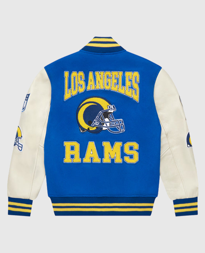 Los Angeles Rams varsity jacket with blue and white design
