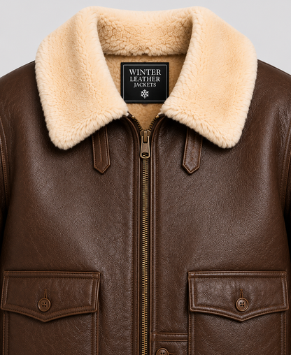 Navy M-445A Flight Brown Shearling Leather Jacket