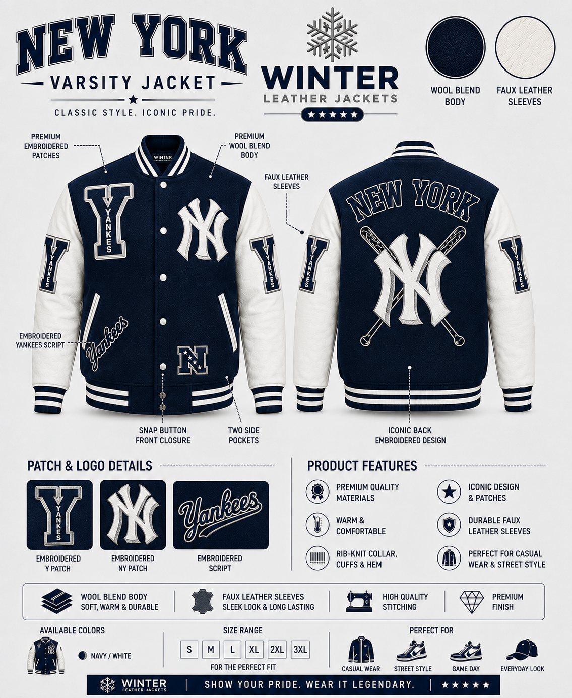 MLB New York Yankees Blue White Varsity Jacket
