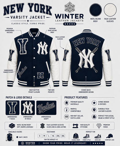 MLB New York Yankees Blue White Varsity Jacket