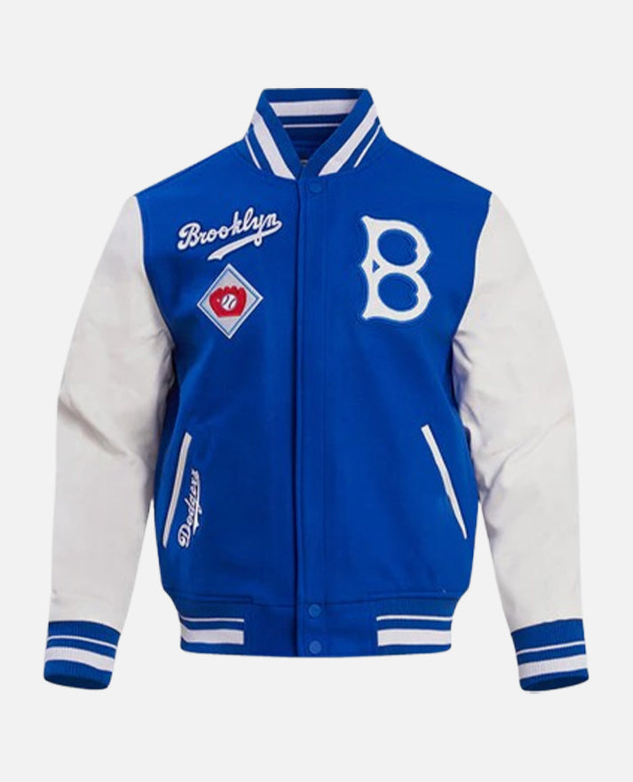MLB Brooklyn Dodgers Men's Rib Wool Varsity Jacket Royal Blue White