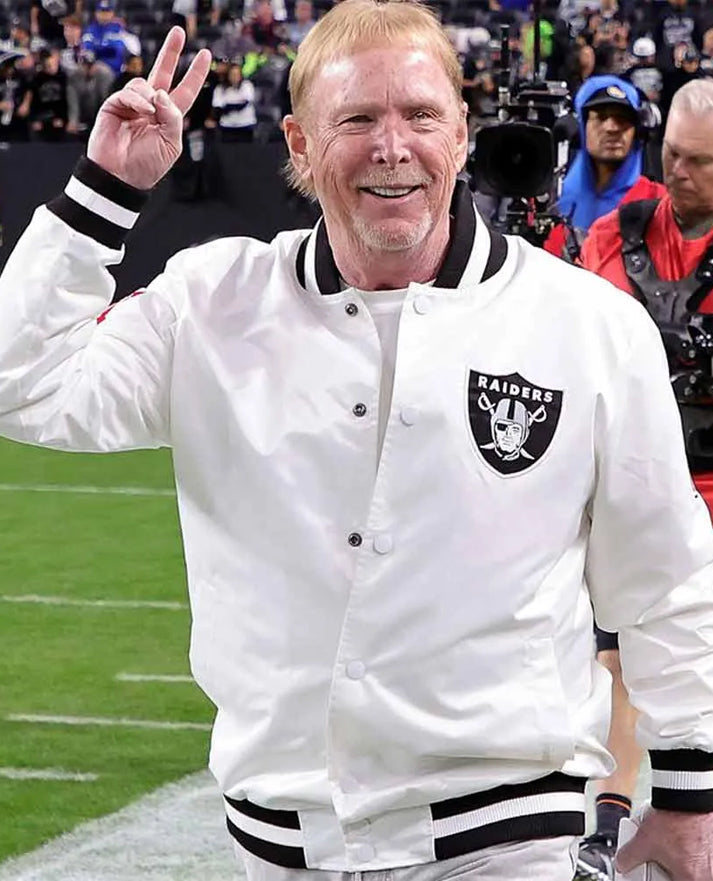 Mark Davis Las Vegas Raiders White Satin Jacket