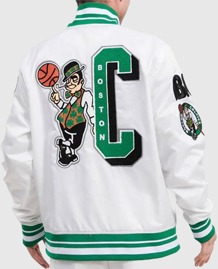 Mash Up White Boston Celtics Satin Jacket