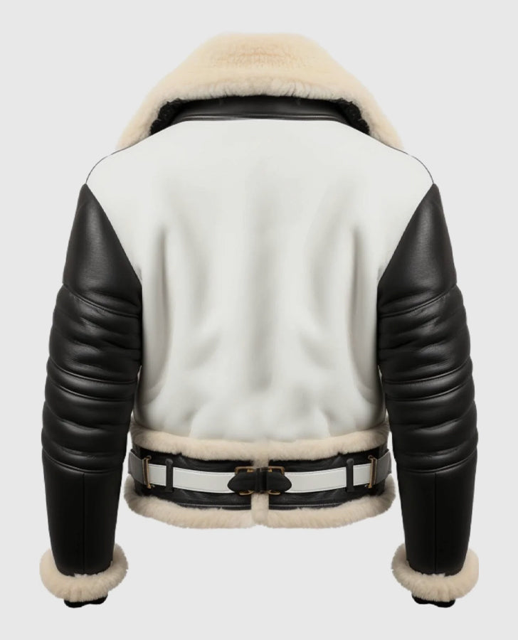 Men's Aviator B3 Bomber Leather Jacket Black and White
