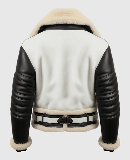 Men's Aviator B3 Bomber Leather Jacket Black and White

