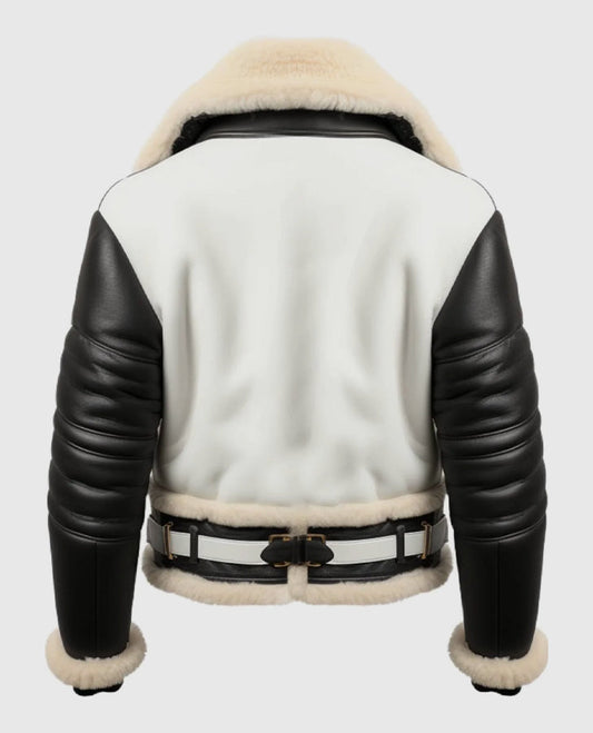 Men's Aviator B3 Bomber Leather Jacket Black and White
