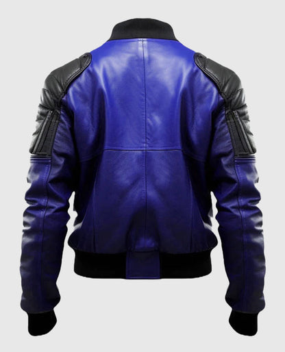 Men's Blue & Black Leather Bomber Jacket
