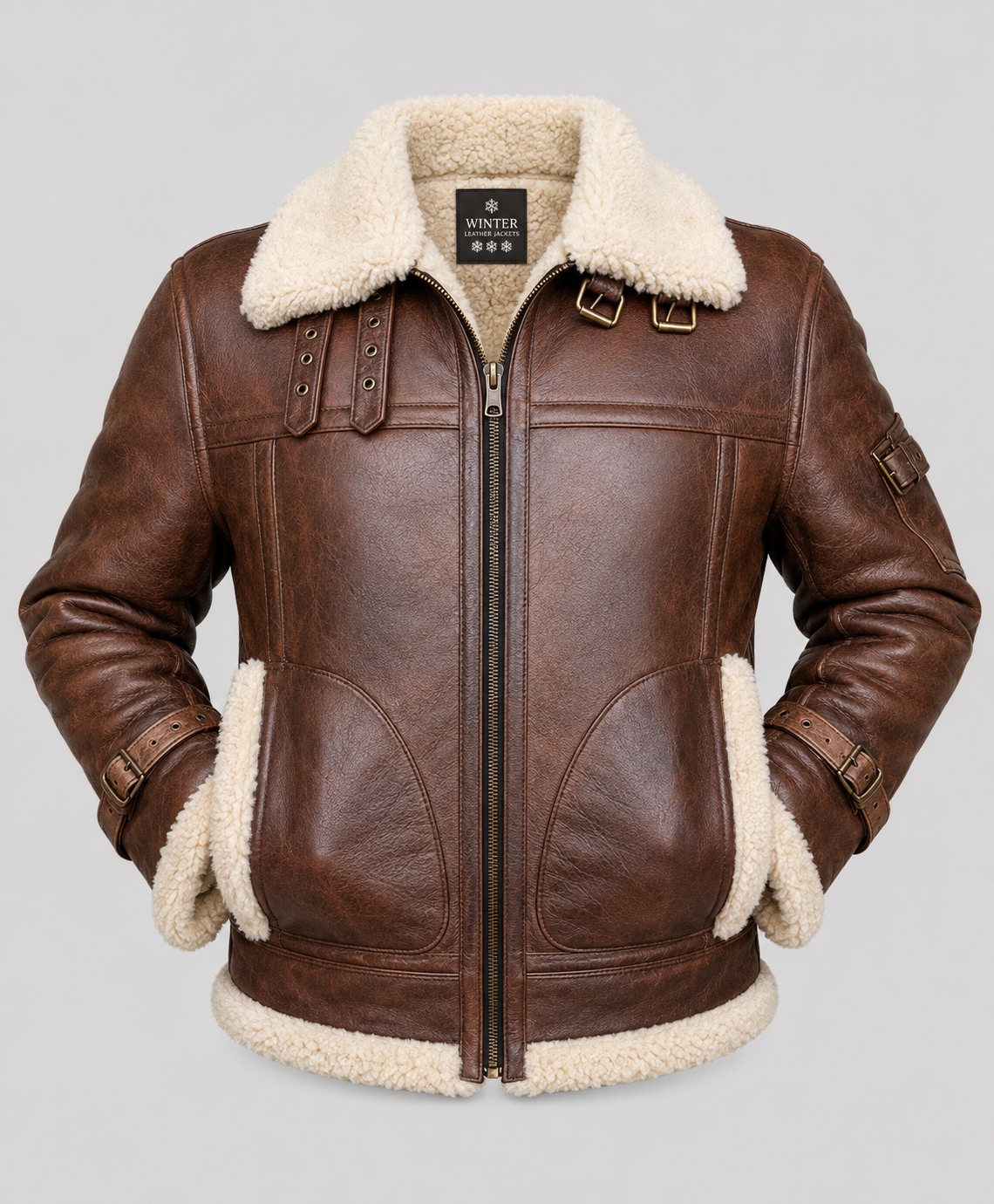 Men's RAF B3 Aviator Brown Shearling Bomber Leather Jacket