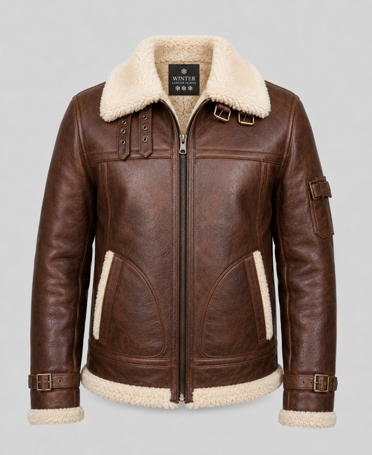 Men's RAF B3 Aviator Brown Shearling  Leather Jacket
