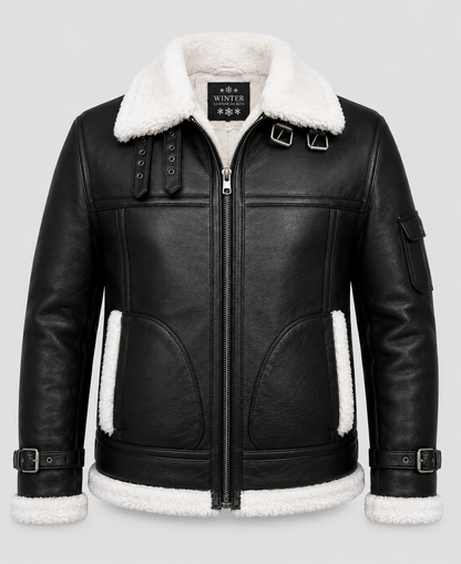 Men's RAF B3 Aviator Shearling Black Bomber Leather Jacket