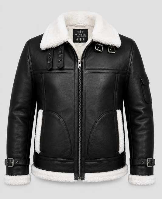 Men's RAF B3 Aviator Shearling Black Bomber Leather Jacket