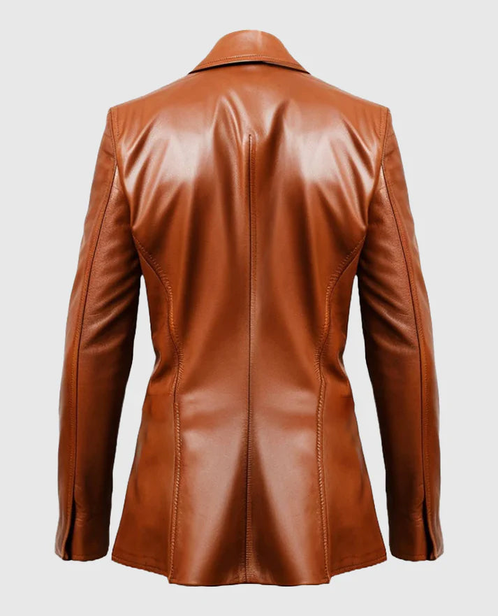 Men's 2 Button Brown Leather Blazer