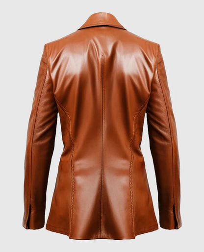 Men's 2 Button Brown Leather Blazer