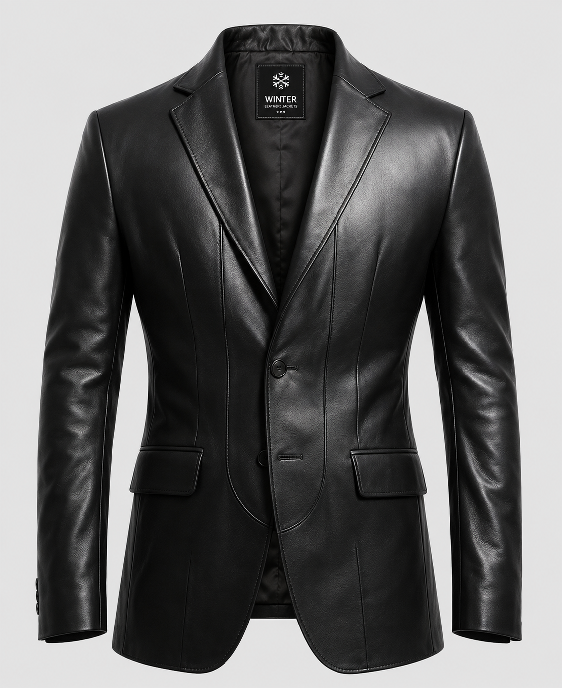 Men's 2 Button Black Leather Blazer