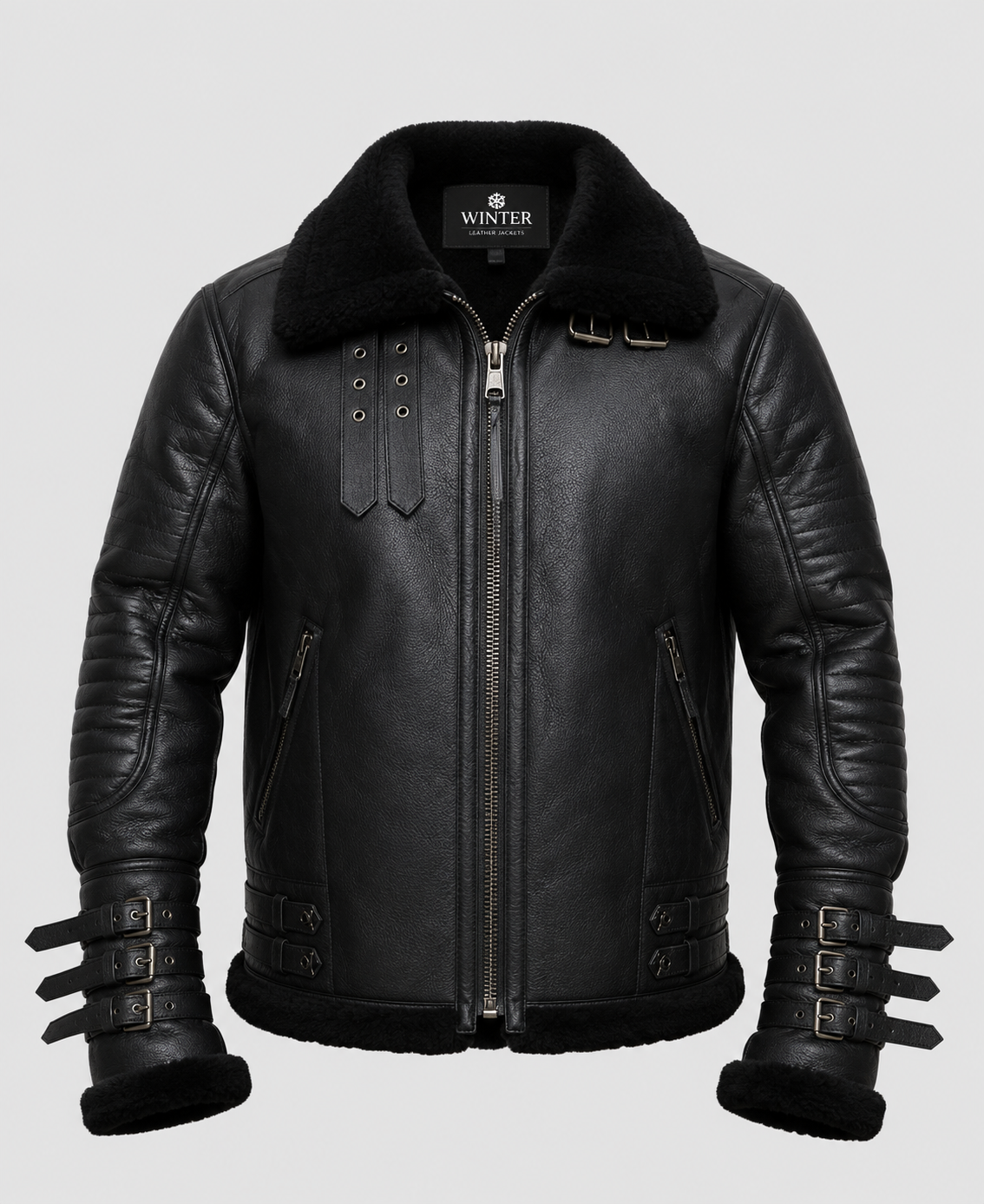 Men's Affliction Black Shearling Leather Jacket