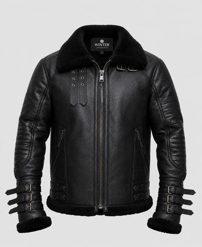 Men's Affliction Black Shearling Leather Jacket