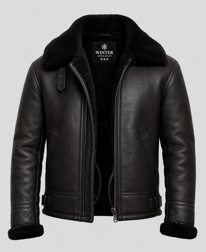 Men's Aviator B3 Black Shearling Leather Jacket