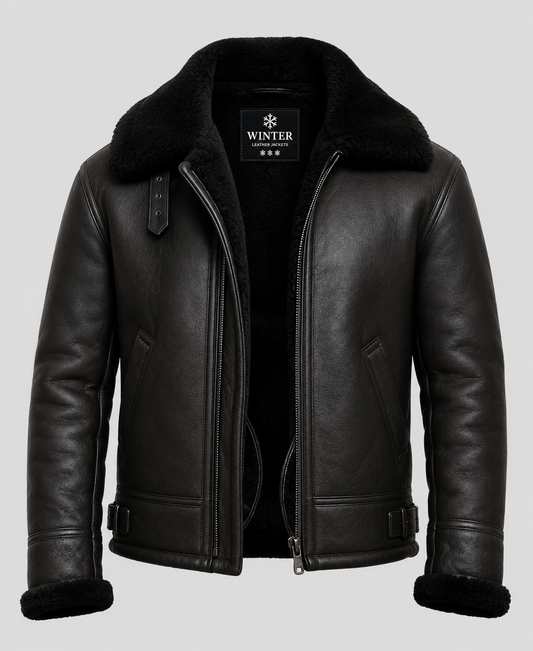 Men's Aviator B3 Black Shearling Leather Jacket
