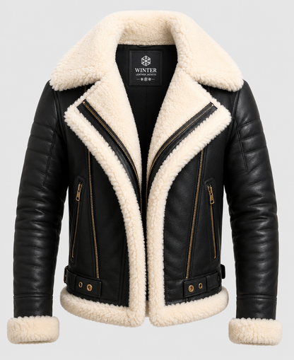 Men's Aviator B3 Bomber Black Leather Jacket