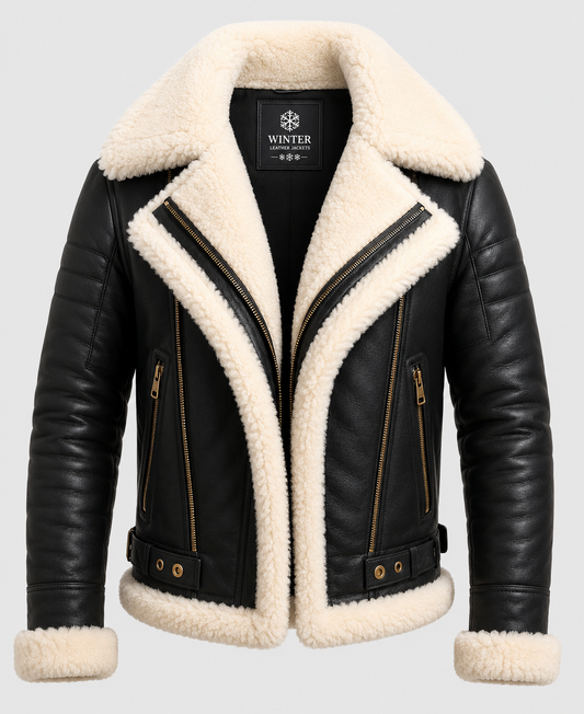 Men's Aviator B3 Bomber Black Leather Jacket
