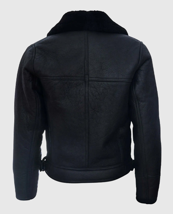 Men’s Aviator Black Leather Shearling Jacket