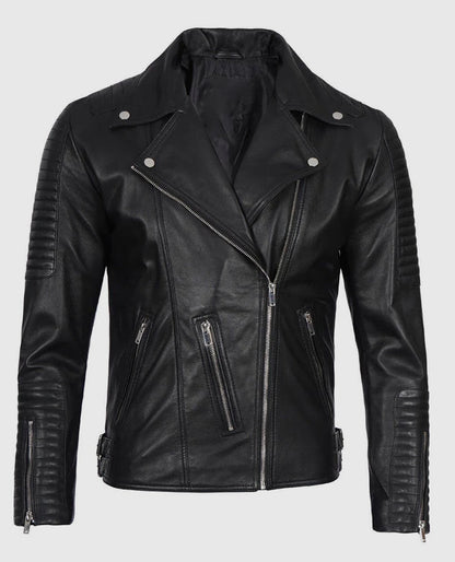 Men's Black Asymmetrical Leather Motorcycle Jacket