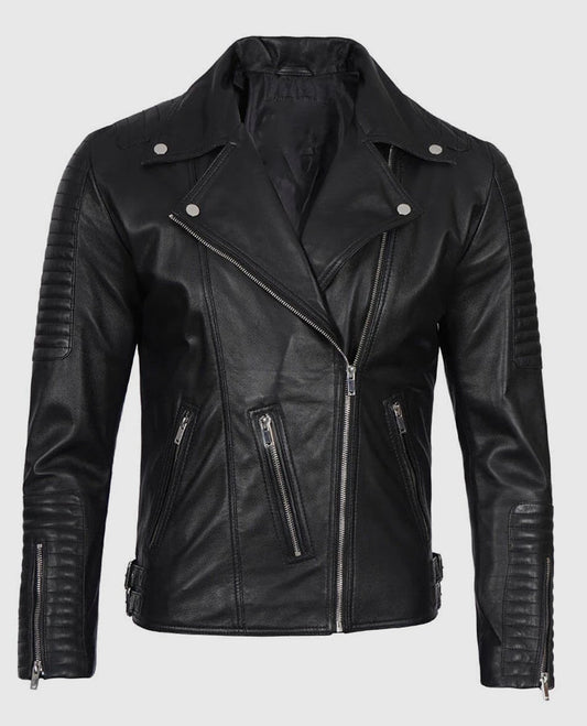 Men's Black Asymmetrical Leather Motorcycle Jacket