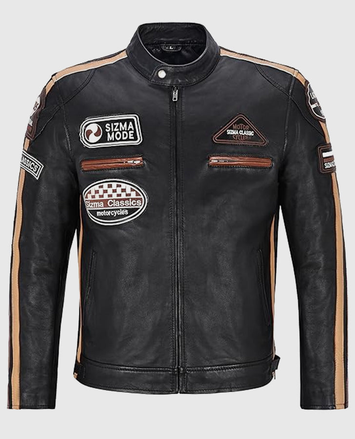 Mens Black Cafe Racer Style Leather Jacket