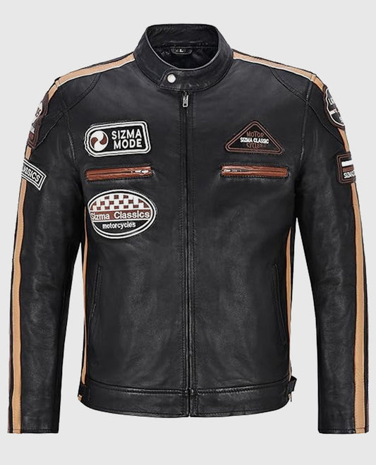 Mens Black Cafe Racer Style Leather Jacket