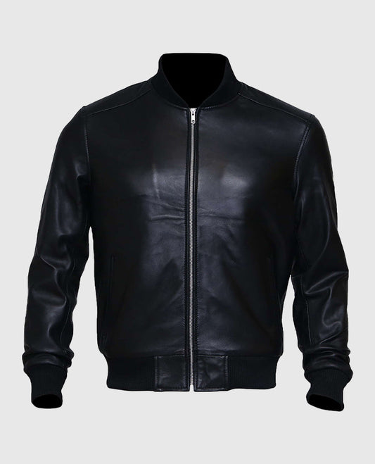 Men's Black Leather Bomber Jacket