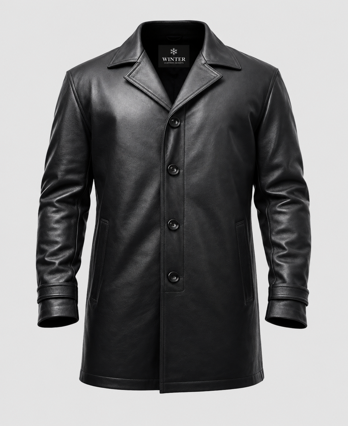 Men's Black Leather Car Style Coat