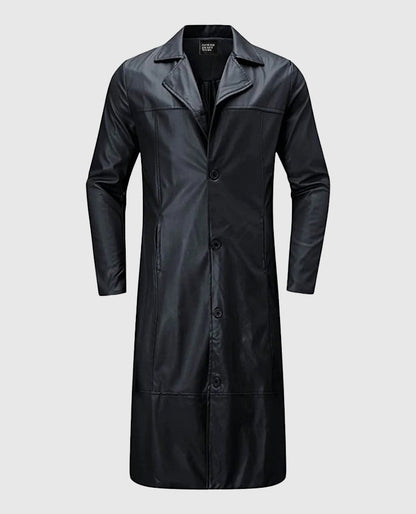 Men's Black Leather Long Coat