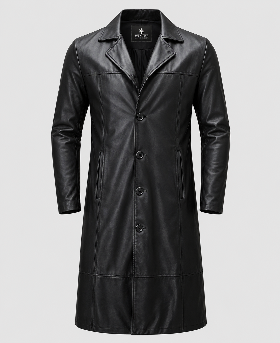 Men's Black Leather Long Coat
