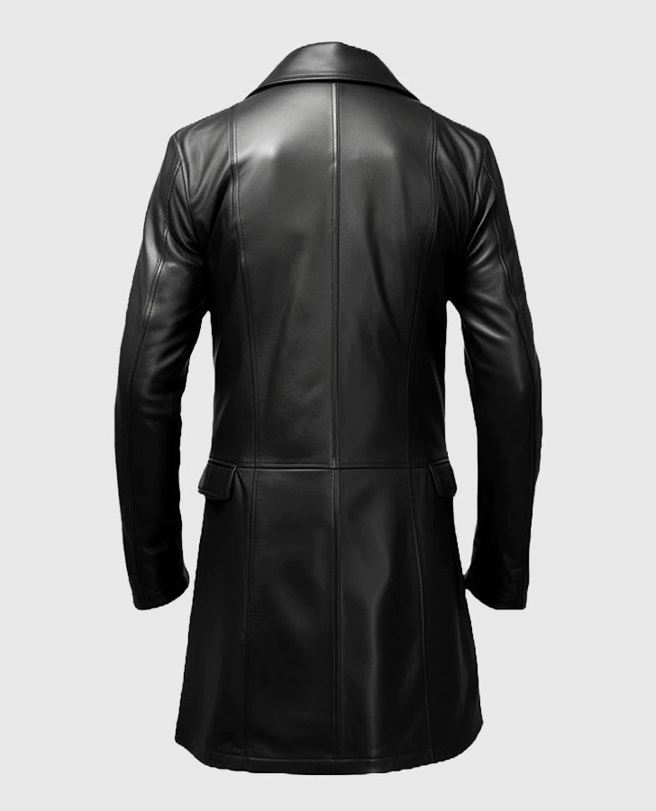 Men's Black Leather Trench Coat