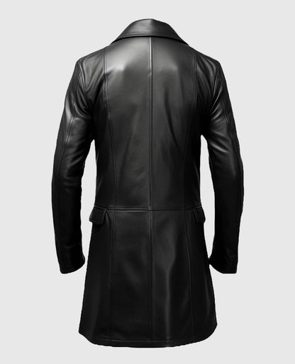 Men's Black Leather Trench Coat