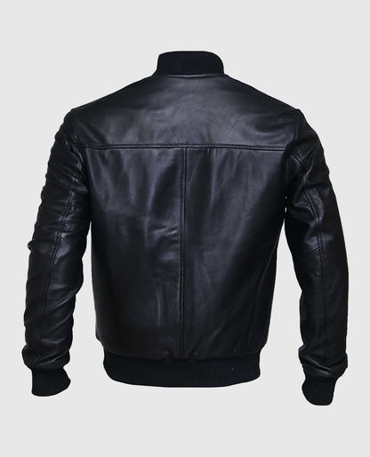 Men's Black Leather Varsity Bomber Jacket
