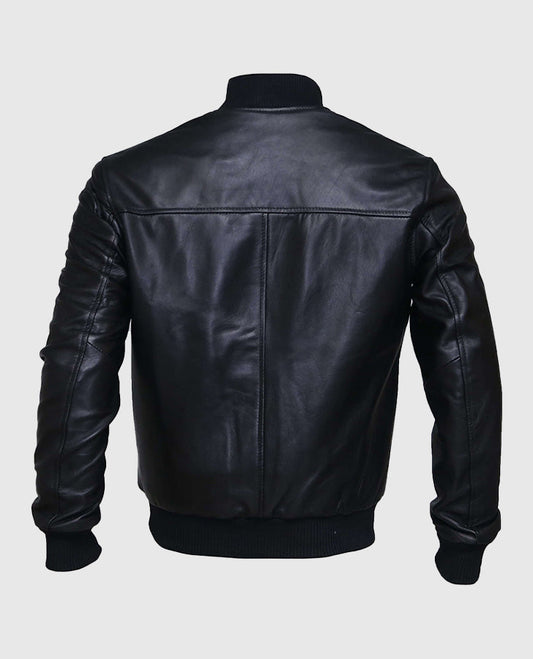 Men's Black Leather Varsity Bomber Jacket