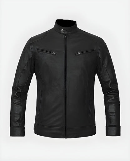 Men's Black Slimfit Cafe Racer Leather Jacket