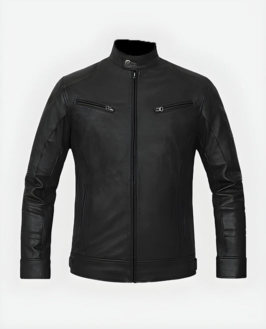 Men's Black Slimfit Cafe Racer Leather Jacket