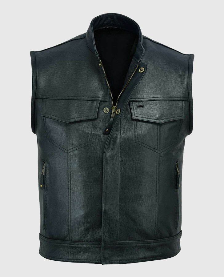 Mens Black Vintage Leather Biker Vest