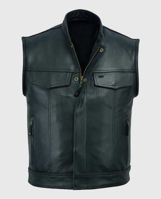 Mens Black Vintage Leather Biker Vest