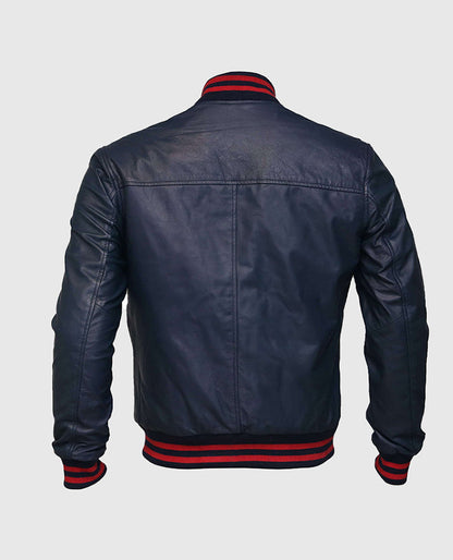 Men's Blue Leather Bomber Jacket
