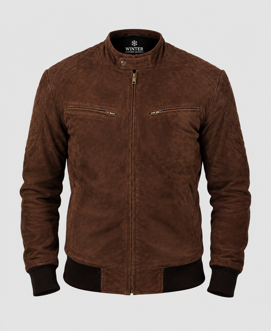 Men's Brown Bomber Suede Leather Jacket