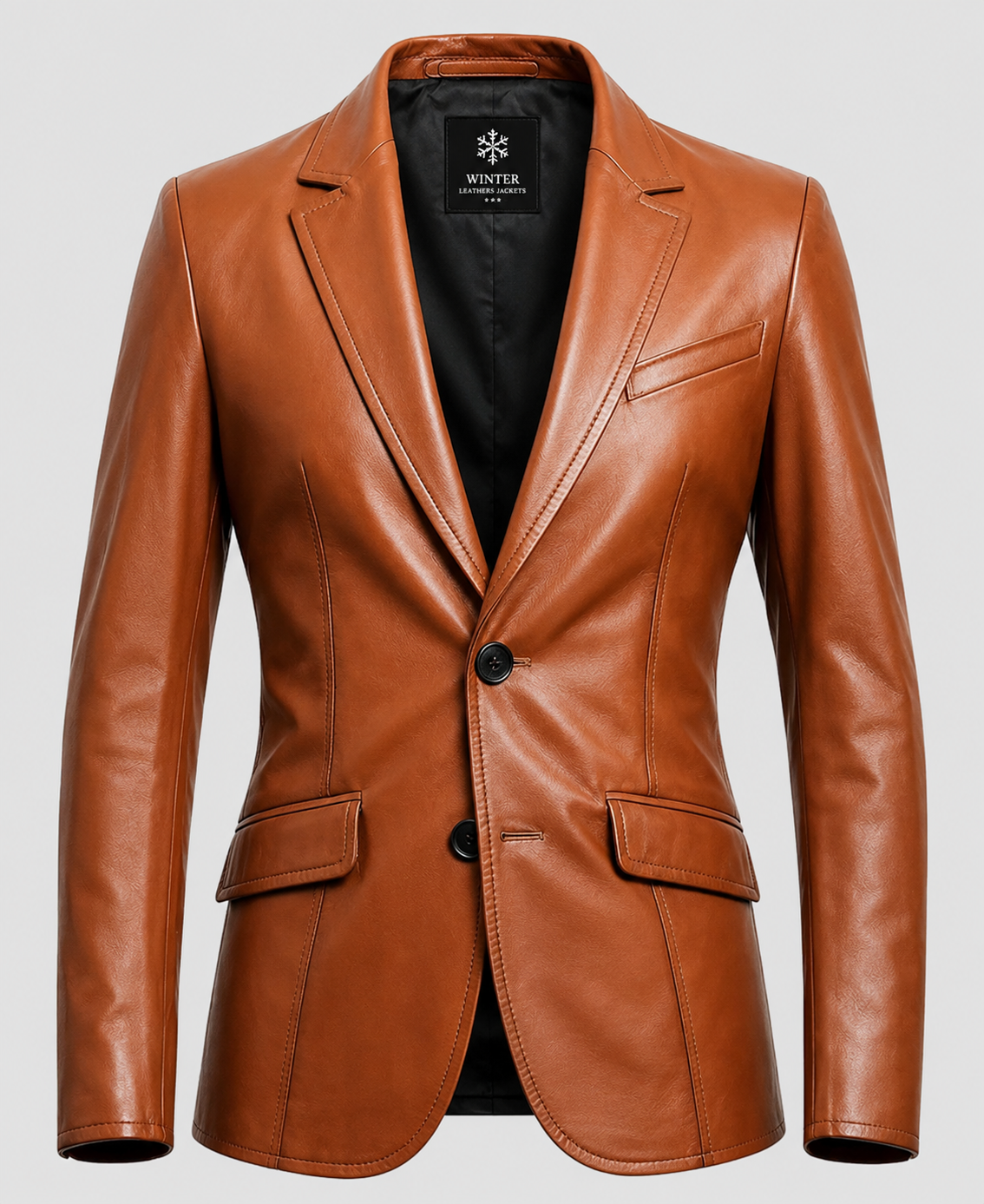 Men's 2 Button Brown Leather Blazer
